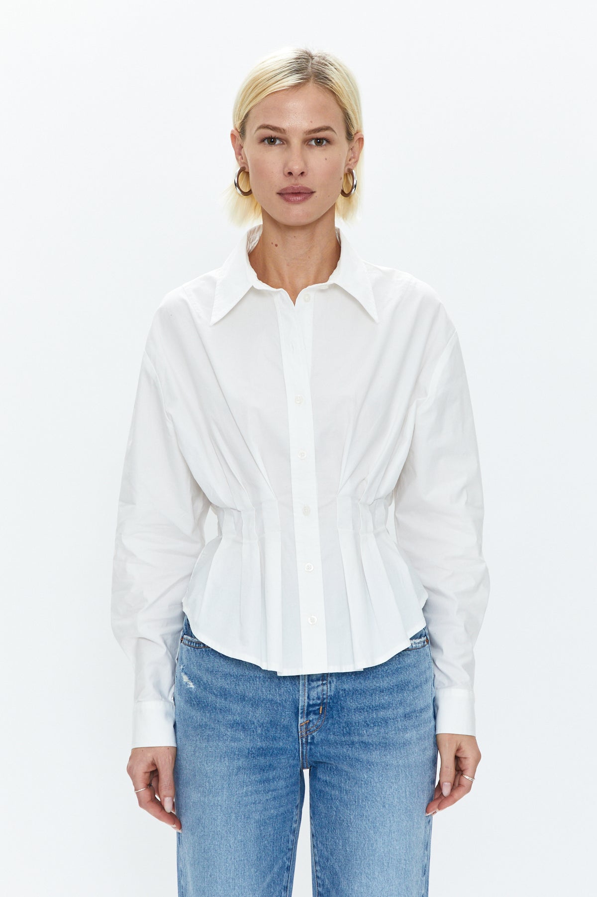 Julie Pleated Button Down Shirt - Le Blanc
            
              Sale